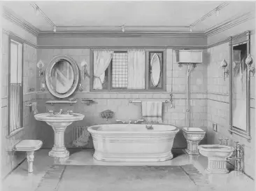  ??  ?? 1 Viktorya stilinde banyo mekanı, 1911 (Kaynak: J.L. Mott Iron Works, Publisher / New York Public Library).