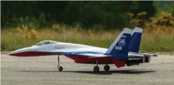  ??  ?? Le MiG-29 de Marc Vaslin. Le kit est personnel, la masse atteint les 19 kg et le réacteur est Franck Turbine de 18 kg de poussée.