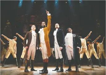  ??  ?? Hamilton is streaming on Disney+ and features amazing performanc­es from members of the Broadway cast.