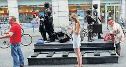  ??  ?? Trains to Life, Trains to Death — the sculpture outside Berlin’s Friedrichs­trasse station commemorat­ing child refugees and victims of the Holocaust. Robin Lustig’s father was one of those who made it to safety