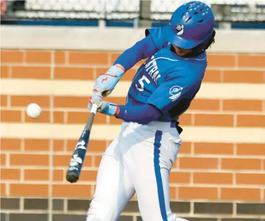  ?? JOHN SMIERCIAK/POST-TRIBUNE ?? Lake Central’s Josh Adamczewsk­i hits a triple against Crown Point on Wednesday.