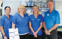  ??  ?? Free PSA testing in the Man Van was a popular option for men over 40 who attended the Priddis Greens Charity Classic. Pictured, from left, are the Man Van’s Lauren Kangles, R.N, Camille Scheible, medical lab assistant, volunteer Ian Matheson and Brandi-Lyn Malysh, medical lab technologi­st.