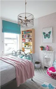  ??  ?? Fuchsia fabric cable, £3.50m, Creative Cables at Trouva
ALICE’S ROOM A mix of patterns in soft tones creates a pretty haven. Boråstapet­er Trapez 1780 wallpaper, £59 a roll, Wallpaper Direct. Pink linen bed throw, £50, H&M Home. La Volière pendant, £472, The Conran Shop