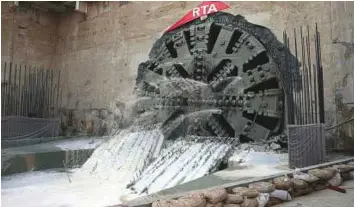  ?? Courtesy: RTA ?? The tunnel boring machine called Al Wugeisha Expo 2020 breaking through the diaphragm wall at the Green Community in Dubai as part of the Route 2020 project.