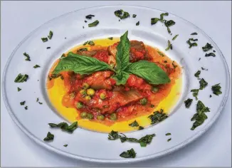  ?? ?? Eggplant, Huda Style. Kameel Srouji, chef-owner of Aviva by Kameel, grew up in Nazareth and attributes this recipe to his Lebanese mother, Huda. The longer you cook this simple vegan stew of eggplant, tomatoes, garlic and basil, the better it tastes.
