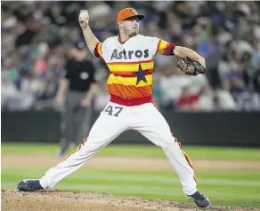  ?? STEPHEN BRASHEAR/GETTY IMAGES/FILES ?? Houston Astros pitcher Chris Devenski had thrown 58-1/3 innings going into Monday’s game in Philadelph­ia — more than any other reliever in the major leagues.