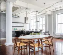  ??  ?? A familiar dining table and chair serve as classic, yet modern pieces for this dining space. (Design Recipes)