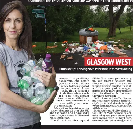  ??  ?? Rubbish tip: Kelvingrov­e Park bins left overflowin­g