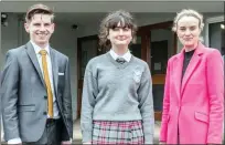  ??  ?? Thomas Fleming; Erin Dee who represente­d the school at the Soroptimis­t Public Speaking All-Ireland; and teacher Cliodhna Dorgan.