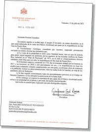  ??  ?? Declaració­n del Cardenal Gianfranco Ravasi, presidente de la Pontificia Comisión de la Cultura enviada a El Nuevo Día.