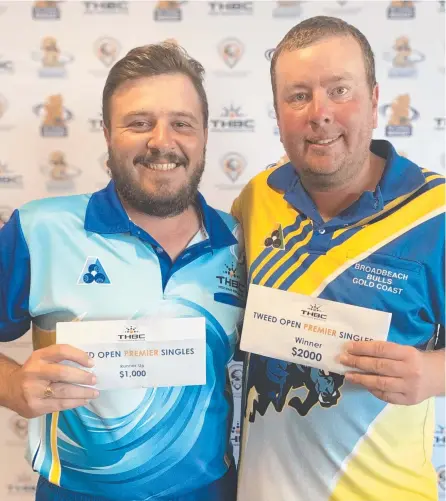  ?? Picture: SUPPLIED ?? Tweed Open Premier Singles finalists Kurt Brown (runner-up) and Ryan Bester (winner).