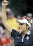  ??  ?? Lexi Thompson celebrates after winning the 15th hole of her match against Anna Nordqvist.