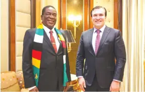  ?? — Picture: Joseph Nyadzayo ?? President Mnangagwa poses for a photograph with the Internatio­nal Energy Forum secretaryg­eneral, Mr Joseph McMonigle, in Riyadh, Saudi Arabia yesterday.