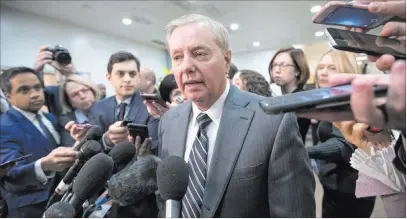  ?? J. Scott Applewhite The Associated Press ?? Republican Sen. Lindsey Graham speaks to reporters Tuesday after a closed-door security briefing by CIA Director Gina Haspel.
