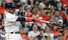  ??  ?? Yuli Gurriel made the most of his two hitsWednes­day, with this fourth-inning double accouting for three of his eight RBIs.