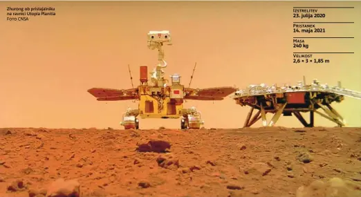  ?? Foto CNSA ?? Zhurong ob pristajaln­iku na ravnici Utopia Planitia