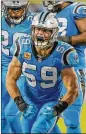  ?? BOB LEVERONE / AP ?? Linebacker Luke Kuechly could miss Sunday’s game against the Bears with a concussion.