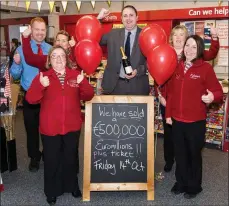  ??  ?? Supervalu Macroom €500k Euro Lotto Winning Ticket: Store Manager, Ken Leonard, with staff members from O’Leary’s Supervalu, Macroom, who sold a winning €500k Euro Millions Lotto ticket last Friday 14 October.