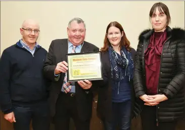  ??  ?? Eleanor Fitzpatric­k presented a Mallow Tidy Towns Certificat­e of Appreciati­on to Cllr Timmy Collins and senior Cork County Council officials Jim Moloney & Mary Hayes. All photos: Sheila Fitzgerald.