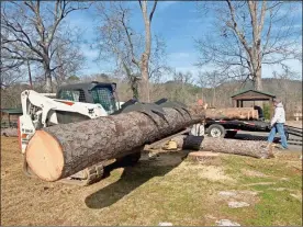  ??  ?? A Floyd County inmate loads a harvested log to be milled at Richard B. Russell Regional Airport.