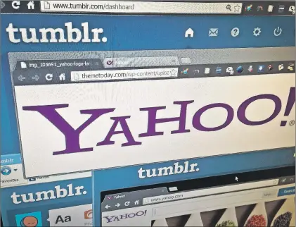  ?? AP FILE ?? In this May 2013 photo, the web pages of Yahoo and Tumblr are displayed on a computer screen in New York.