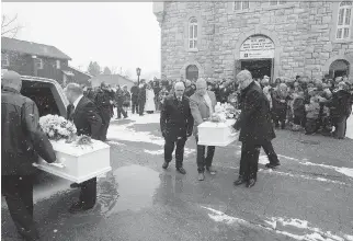  ??  PHOTOS: PAT MCGRATH/OTTAWA CITIZEN ?? Funeral services were held Friday in Gracefield, Que., for Matthew Robillard, 4, and his sister Melanie Courtney, 2. They died in a house fire Feb 26.