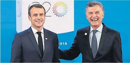  ?? (AP) ?? Cordialida­d. Emmanuel Macron y Mauricio Macri no escondiero­n la buena sintonía.