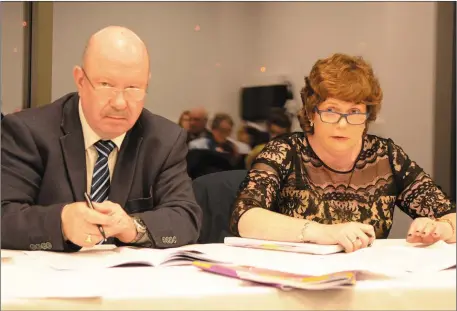  ??  ?? Chairman Tony McAulliffe(Lismire) and Secretary Margaret Whelan at the top table at the Cork County Scór AGM. Picture John Tarrant