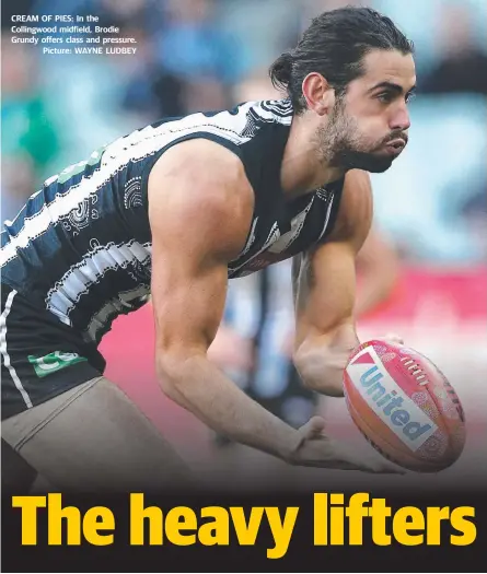  ??  ?? CREAM OF PIES: In the Collingwoo­d midfield, Brodie Grundy offers class and pressure.
Picture: WAYNE LUDBEY