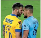  ??  ?? Head-to-head… Andre-Pierre Gignac and NYCFC’s Alexander Callens square up in the quarter-final