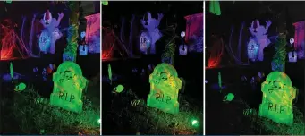  ??  ?? When using Night mode, the OnePlus 7T (left) did a better job than the Galaxy S10 (right) of illuminati­ng the scene without blowing out the colours. However, the iPhone 11 (centre) preserved more detail, as evidenced in the skull at the left