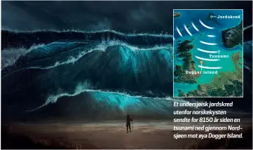  ??  ?? Et undersjøis­k jordskred utenfor norskekyst­en sendte for 8150 år siden en tsunami ned gjennom Nordsjøen mot øya Dogger Island.