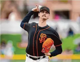  ?? Ashley Landis/Associated Press ?? Sean Hjelle, shown during a Giants game last September, has a 1.50 ERA with 14 strikeouts and two walks in 12 innings in spring training.