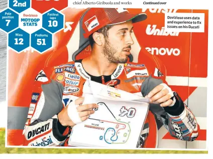  ??  ?? Dovizioso uses data and experience to fix issues on his Ducati