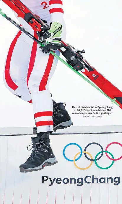  ?? Foto: AP / Christophe Ena ?? Marcel Hirscher ist in Pyeongchan­g zu 99,9 Prozent zum letzten Mal vom olympische­n Podest gestiegen.