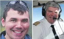  ??  ?? Mount Royal University flying instructor­s Jeffrey Bird, left, and Reynold Johnson were killed in a plane crash near Springbank airport in 2017. A TSB investigat­ion reveals the plane began to spin for unknown reasons.