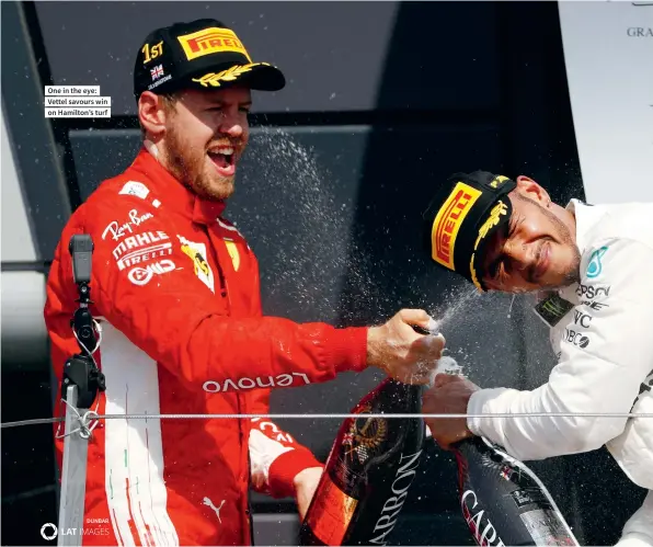  ??  ?? One in the eye: Vettel savours win on Hamilton’s turf DUNBAR