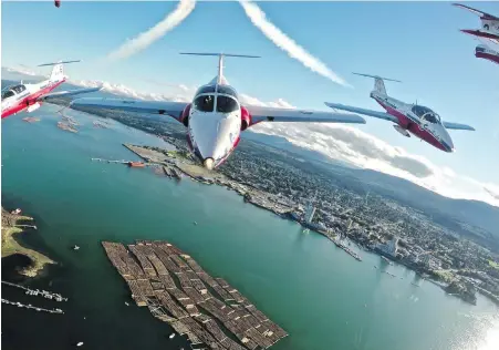  ??  ?? This dizzying photo from a Snowbirds show last August offers a bird’s-eye view of Nanaimo Harbour.