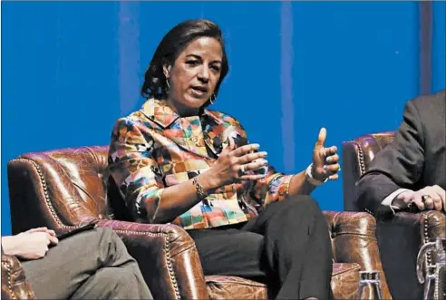  ?? MARK HUMPHREY/AP ?? Former National Security Adviser Susan Rice takes part in a discussion on global leadership at Vanderbilt University on Feb. 19 in Nashville, Tennessee.