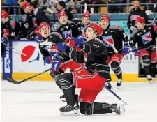  ?? TIFFANY LUKE KITCHENER RANGERS ?? Kitchener Rangers forward Matthew Sop celebrates a game-winning goal earlier this season.