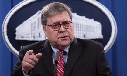  ?? ?? William Barr speaks in Washington in 2020. Photograph: Michael Reynolds/AP