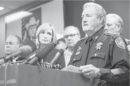  ?? Marie D. De Jesús / Houston Chronicle ?? “This rhetoric is out of control. I know ‘Black Lives Matter’; so do our lives. Let’s drop this and say ‘All Lives Matter,’ ” said Harris County Sheriff Ron Hickman during a news conference about the death of Deputy Darren Goforth.