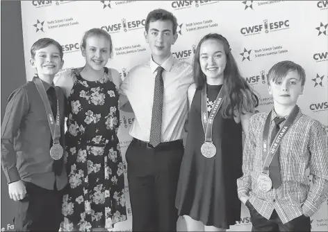  ?? SUBMITTED PHOTO ?? Team P.E.I., from left, Davis Nicholson, Abby Chapman, Aiden Stewart, Sophie MacDonald and Joe Moak, are shown at the Canada Wide Science Fair.