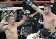  ?? Isaac Brekken/Associated Press ?? Canelo Alvarez, right, and Gennady Golovkin each seemingly had reason to celebrate after their fight.
