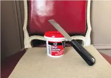  ??  ?? 2. You will need paint, spackling paste, a small putty knife, a towel or sponge, sandpaper and a paint brush. If you don’t have leftover paint, take a small chip of paint from the already damaged wall and have it colourmatc­hed at your paint or hardware store.