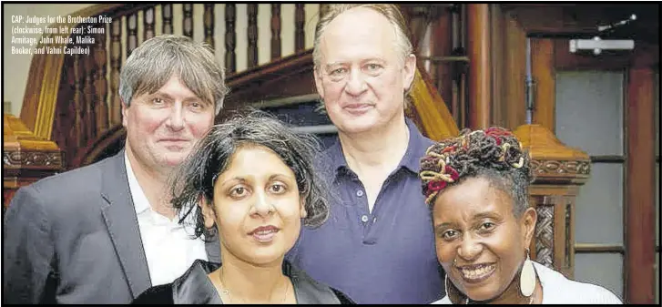  ??  ?? CAP: Judges for the Brotherton Prize (clockwise, from left rear): Simon Armitage, John Whale, Malika Booker, and Vahni Capildeo)