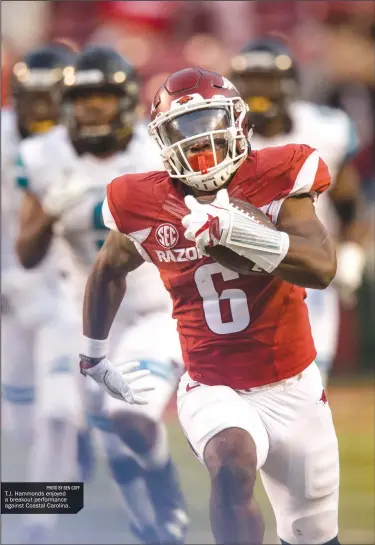  ??  ?? T.J. Hammonds enjoyed a breakout performanc­e against Coastal Carolina. PHOTO BY BEN GOFF