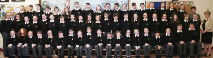  ??  ?? The new First Year Classes at Scoil Mhuire, Kanturk, with Principal Miriam Downey and Deputy Principal Denis Keating. Photo by Sheila Fitzgerald