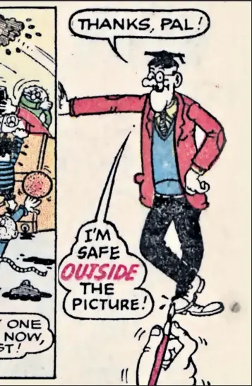  ?? ?? Even the cartoonist­s broke the rules like here in a typical scene of chaos in Class 2B as the Bash Street Kids run amok in this 1971 frame drawn by artist David Sutherland