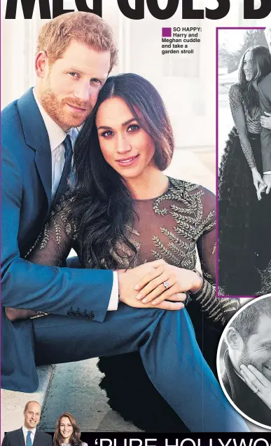  ??  ?? SO HAPPY: Harry and Meghan cuddle and take a garden stroll